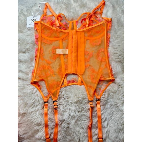 Honey Birdette SOLIS🧡 Bright Orange & Pink Floral Embroidered Bustier 32DDD - Picture 4 of 4